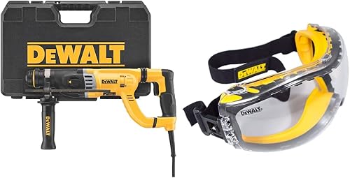 Rotary Hammer Drill with Shocks, D-Handle, SDS, 1-1/8-Inch with w/Safety Goggle (D25263K & DPG82-11C)