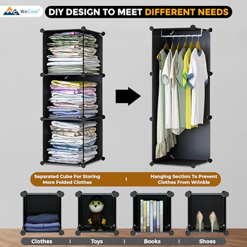Image of CoolLeaf Soft Plastic Wardrobe for Clothes, Kids Almirah for Clothes - 8 Doors Collapsible Wardrobe for Kids Clothes /Toys /Books, Baby Cupboard for Clothes Storage in Bedroom Nursery, Black (CW-B8)