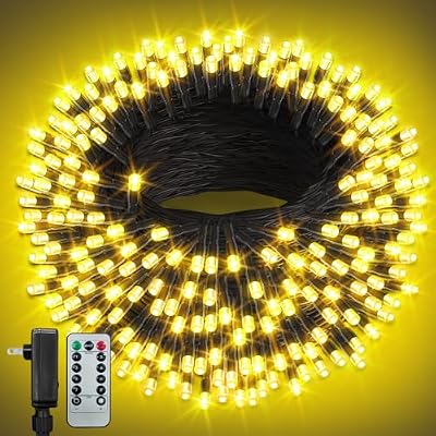 ROSCOO 100FT Christmas Lights, 300LED Outdoor Christmas Lights Warm White, Smart String Lights with Memory Function, IP65 Waterproof, 8 Modes, Smart Timing, for Christmas Tree Birthday Garden Decor