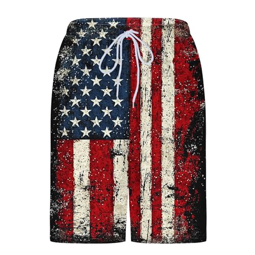 American Flag Swim Trunks for Men with Compression Liner Patriotic 4th of July Quick Dry 2 in 1 Beach Board Shorts 5