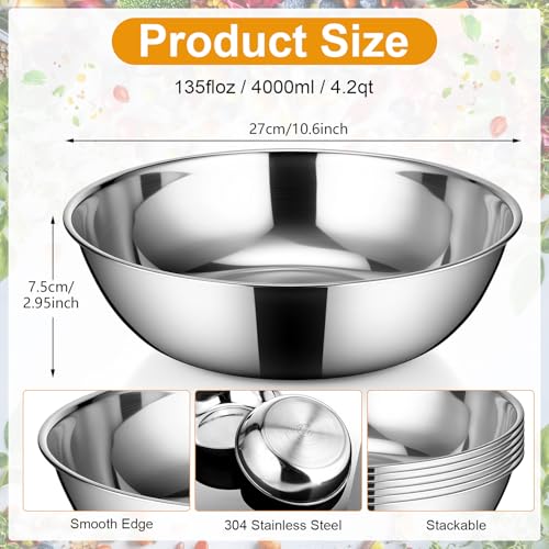 6 Piezas Tazones de Acero Inoxidable de 4.2 Qt miniatura 2