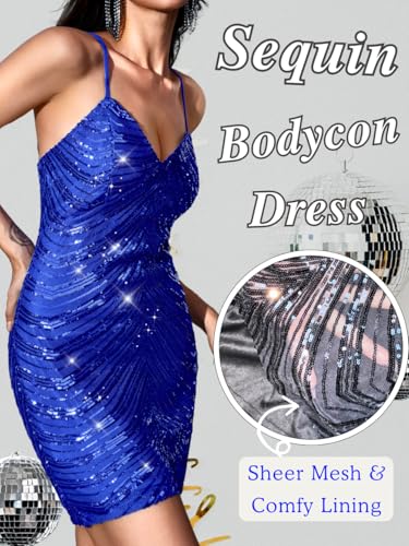 Image of Kaei&Shi Sequin Mini Dress,V Neck Spaghetti Strap Sparkly Prom Dresses for Women,Sexy Birthday Outfit HOCO Cocktail Nye Party