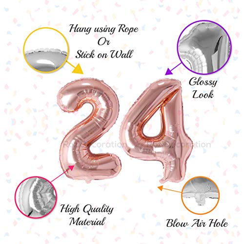 Image of Rozi Decoration 16? Inch Rose Gold Number Foil Balloons Twenty Four for Birthday Decoration | 24 Balloon Numbers | 24 Birthday Decoration Items | 24 Anniversary Decoration Pack of 2 Pcs