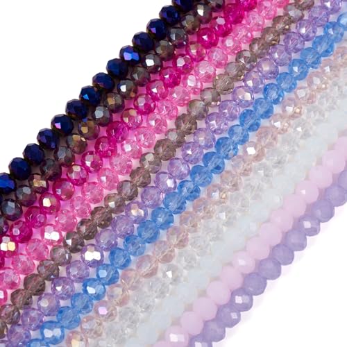 Bestewelry Rondelle - Perlas de vidrio y cristal facetadas, color AB, paquete grande para pulseras, collares, joyería, manualidades, 12 hilos, 4 x 3 mm