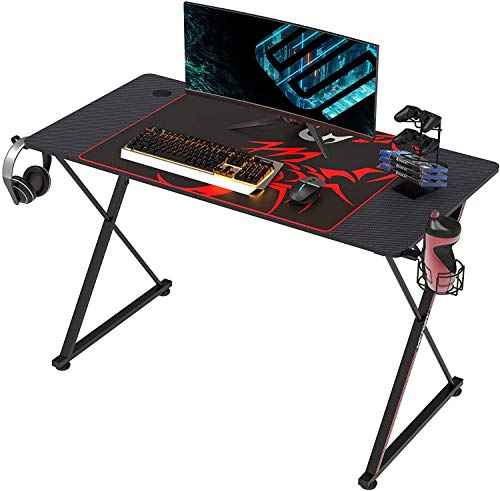 Gaming Tisch X47 Gaming Schreibtisch Gaming Computertisch PC Schreibtisch mit Getränkehalter und Kopfhörerhalter 120 * 60 cm Schwarz