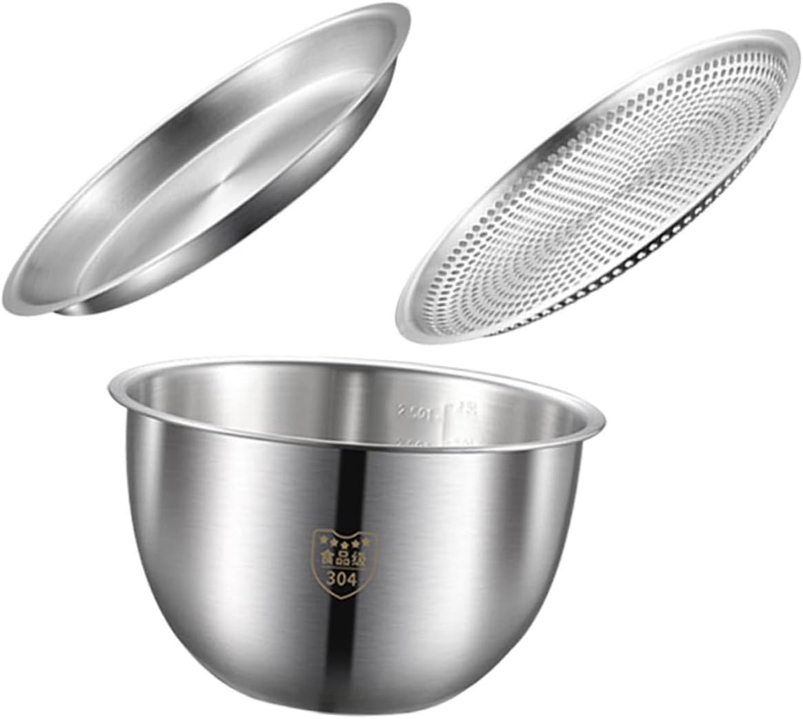 Alipis Stainless Steel Drainer Bowl Set Multi-functional Colander Mixing Basin for Rice Vegetables Eggs and Noodles Kitchen Accessory with Anti-slip Design Set