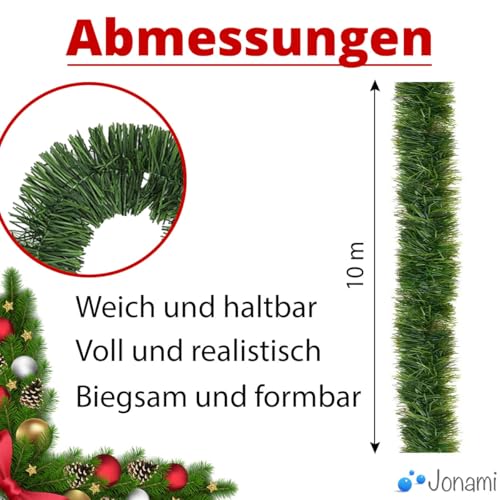 Tannengirlande Weihnachtsgirlande Kunststoff Grün für Außen und Treppe, Weihnachtsdeko Girlande Weihnachten – 10 m