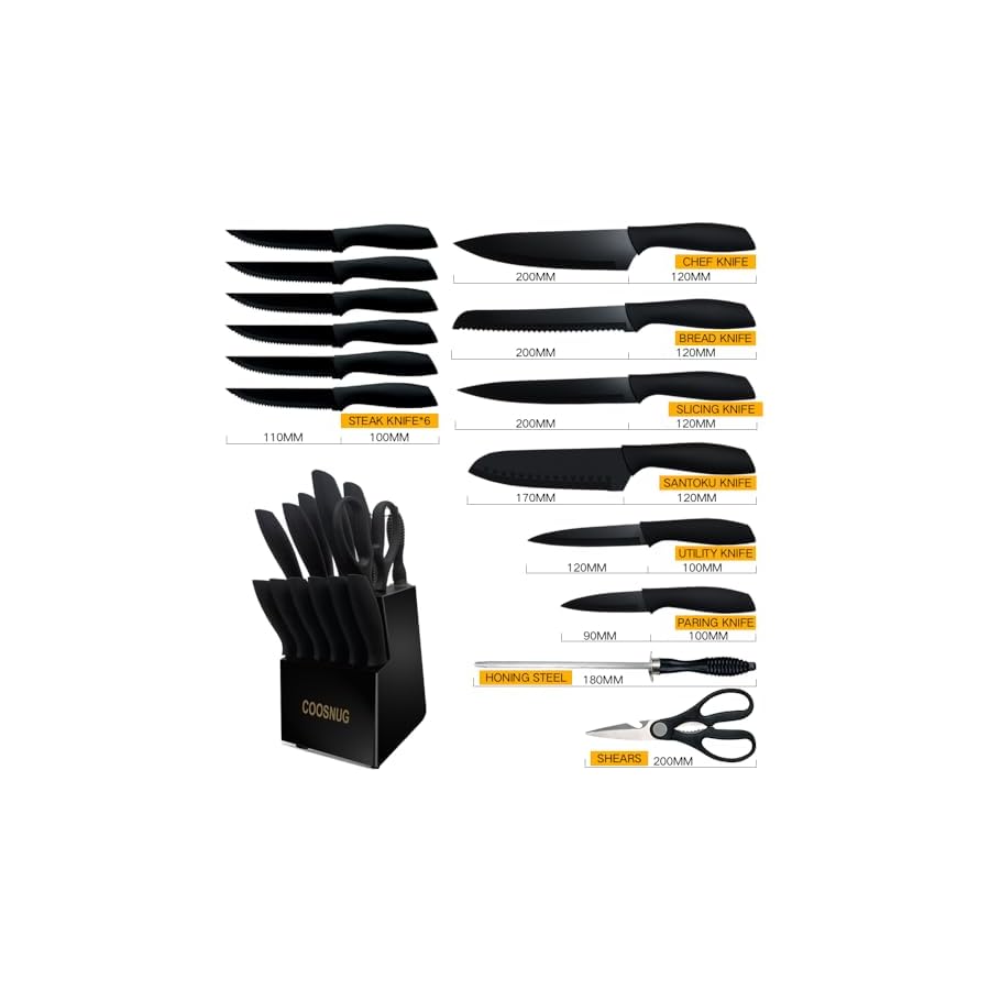 Knife-Sets-for-Kitchen-with-Block-Japanese-Stainless-Steel-Kitchen-Knife-Set-Sharp-Knife-Block-Set-with-Non-slip-Ergonomic-HandleChef-Knife-Set-Black COOSNUG Knife Sets for Kitchen with Block Japanese Stainless Steel Kitchen Knife Set, Sharp Knife Block Set with Non-slip Ergonomic Handle,Chef Knife Set (Black)