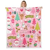 Erosebridal Pink Christmas Throw Blanket, Cartoon Santa Claus Fleece Blanket Throw Size for Kids Boys Girls Women, Snowman Pine Fuzzy Blanket Christmas Tree Cute Deer Sherpa Blanket Xmas Decor