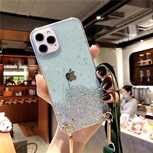 TUPODE Brillo Transparente Cadena Cordón Correa para el Cuello Cuerda Cuerda Funda de teléfono Suave para iPhone 14 13 12 Pro MAX 7 8 Plus 11 X XS XR SE Mini, Verde, para iPhone 14