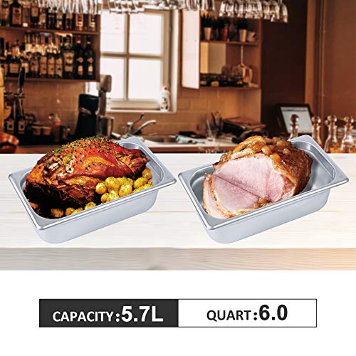 Aplancee Steam Pan 1/3 Size x 4 Inch Deep 6 Pack NSF Stainless Steel Anti-Jamming Food Cooking Pan (More Sizes & Lid Options)