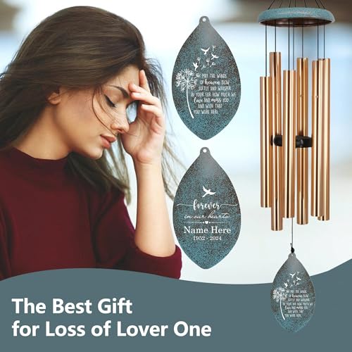 Image of Memorial Wind Chimes for Loss of Loved One, Produced in Texas Personalized Deep Tone Wind Chimes Memorial Gifts in Memory of a Loved One, Best Bereavement Gift Idea for Sympathy