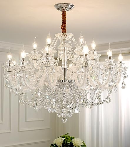 Durahonn Clear Crystal Chandelier, K9 Crystal 18 Lights, E12 Bulbs, Modern Ceiling Lamp for Living...