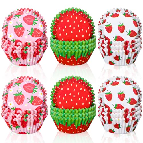 Whaline 600Pcs Strawberry Cupcake Liners Summer Colorful Baking Cups Cute Fruit Theme Cupcake Wrappers Holders Muffin Liners for Holiday Bridal Baby Shower Wedding Birthday Party Decor