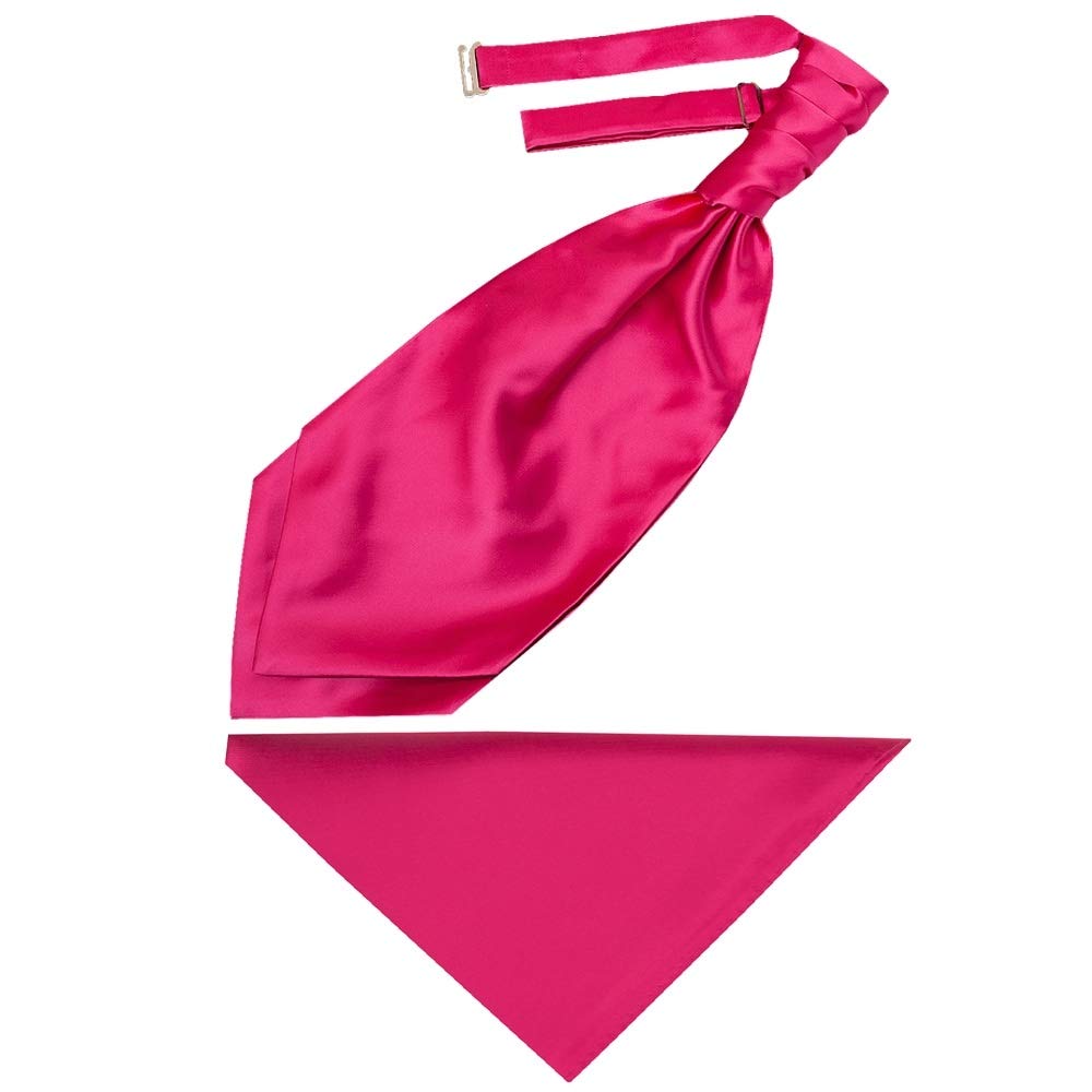 TIES R US Plain Cerise Pink Satin Men's Cravat Tie and Pocket Square Set