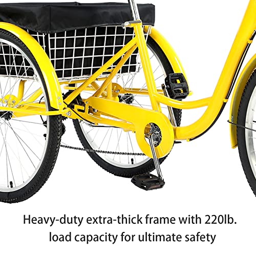 Prijesse 26 Inch Adult Tricycle, 7 Speed 3 Wheel Bike For Women Men, Cruise Trike Bike With Shopping Basket, Adjustable Seat, Multiple Colors (Yellow) #TOP3