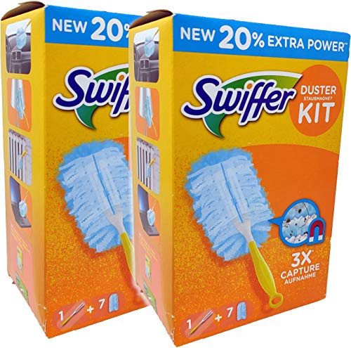 Swiffer Staubmagnet Starterset mit 1 Griff + 7, nimmt 3x mehr Staub & Haare auf und schließt diese ein (2er Set)