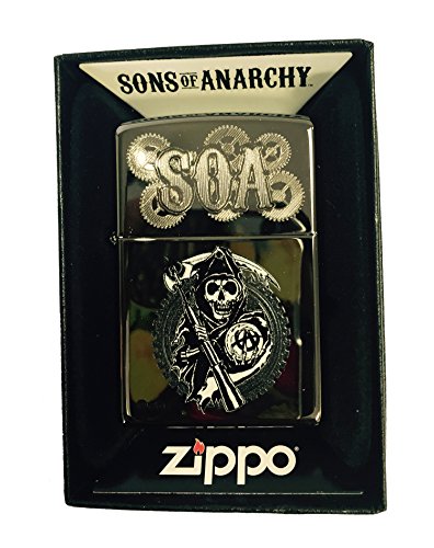 Zippo Custom Lighter - Samcro Sons of Anarchy Reaper Dual Engraving - Regular Black Ice