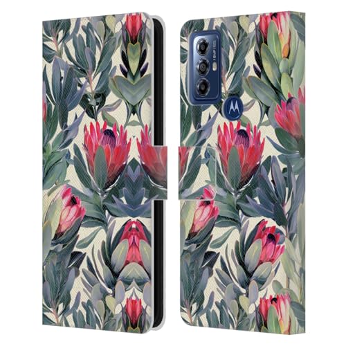 Head Case Designs Officially Licensed Micklyn Le Feuvre Painted Protea Florals Leather Book Wallet Case Cover Compatible with Motorola Moto G Play (2023)