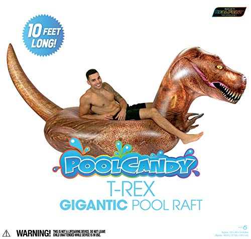 Poolcandy Gigantic Inflatable T-Rex Dinosaur Pool Raft - This Prehistoric Dino King Will Easily Carry 3 Adults All Day & Night, On Any Lake, Pool, Ocean Or River. Gigantic Deluxe Inflatable Dinosaur. #TOP2