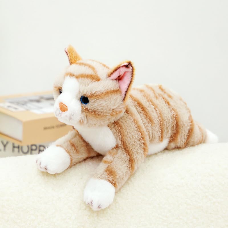 Image of PEACH CAT Striped Cat Stuffed Animal 9.8 inch Realistic Kitten Plushies Soft Plush Toys Gifts for Kids Yellow