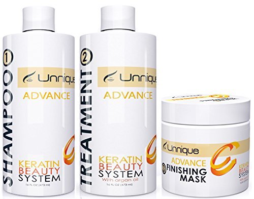 Unnique Advance Keratin Treatment Kit 32oz - Brazilian Keratin Treatment | Hair Protein | Deep Repairing Treatment | Complete Frizz Control | For damaged, Dull Hair | Manageable, Radiant, Frizz-Free Hair + Free Unnique Beach Bag
