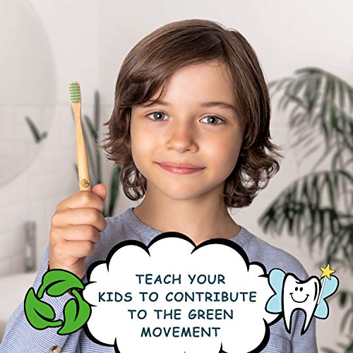 Image of GREENZLA 12 Pack Kids Bamboo Toothbrush | Soft Charcoal Bristles