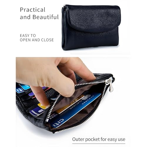 Unisex Pebble Leather Wallet – Small Genuine Leather Card Holder with Coin Zipper, Compact Soft Wallet for Women and Men, 5.3in Short Bifold (Red)3