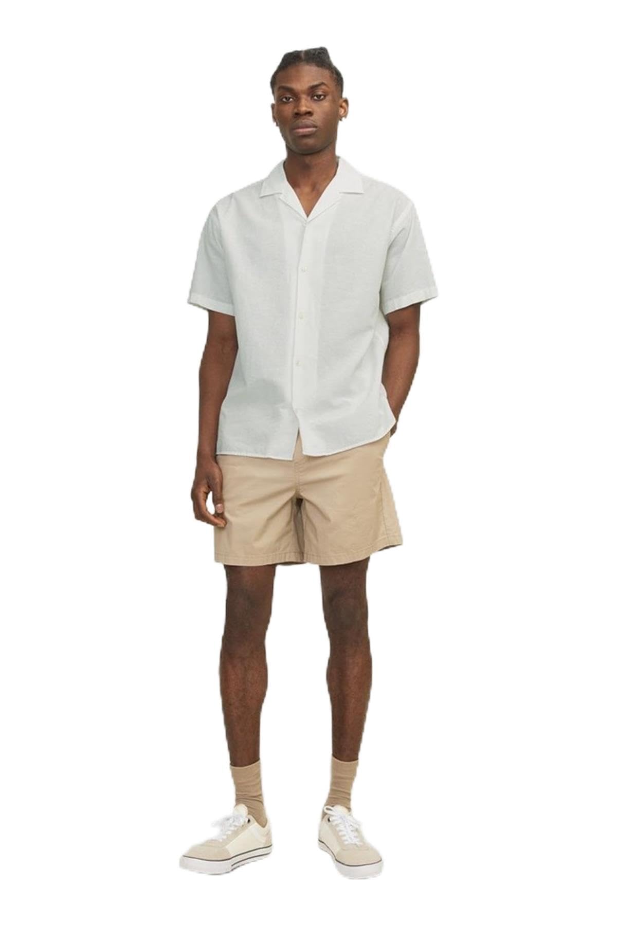 JACK & JONES JJLINEN Resort Shirt SS, White, L