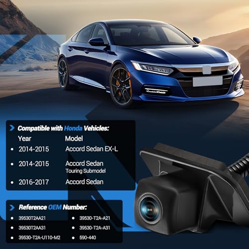 Image of Backup Camera Rear View Camera Compatible with 2014-2017 Honda Accord Sedan EX-L /Touring 170 Wide Angle HD Night Vision, Replaces OEM 39530-T2A-A21 39530-T2A-A31 590-440