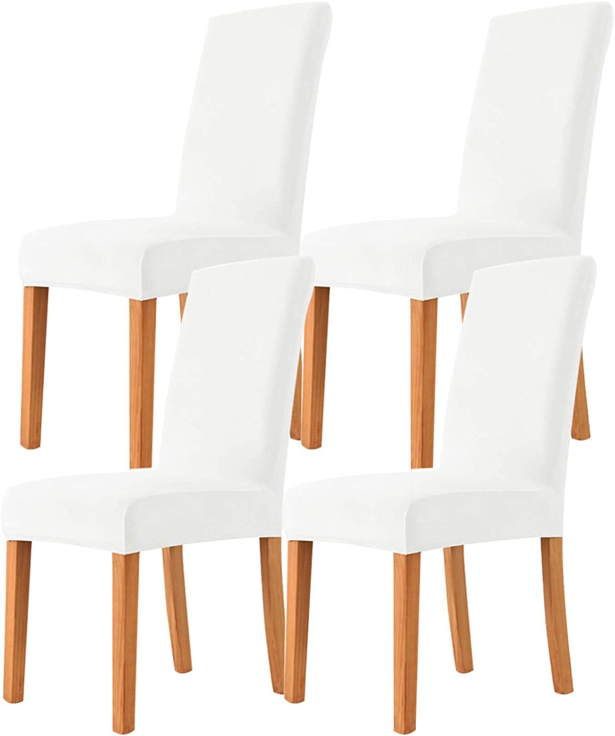 Velvet Chair Covers for Dining Room, Super Fit Stretch Washable Dining Chair Protector Cover Seat Slipcover Thickened Parson Chair Slipcover for Hotel, Ceremony, Wedding Party (White,Set of 4)