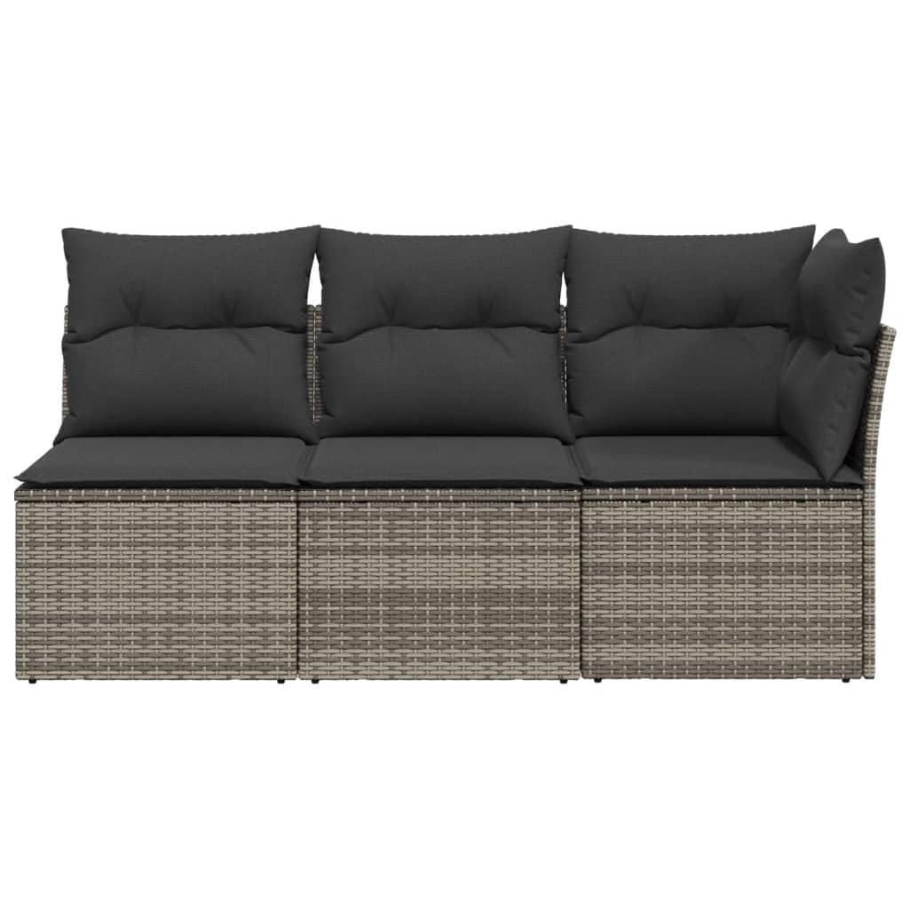 Divano da Giardino con Cuscini 3 Posti Grigio in Polyrattan,Divano Giardino,Divano Giardino Esterno,Divano Giardino per Esterno-366138