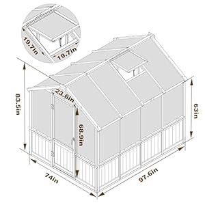 6×8 ft greenhouse kit for outdoor 6mm thick polycarbonate panel wooden walk in green house with lockable door and adjustable roof vent backyard garden light mocha brown  urban country home decor