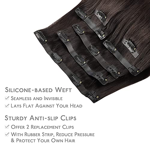 Wennalife Seamless Clip In Hair Extensions, 16 Inch 7pcs 130g Dark Brown Real Human Hair - Image 4