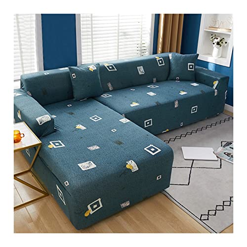 Funda de sofa geometrica azul y gris elastica KnSam de 90-140 cm 2