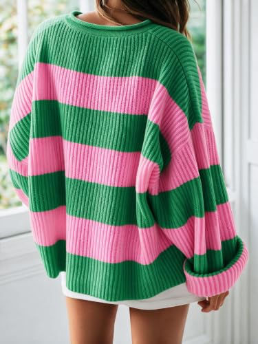 Image of Simier Fariry Womens Fall Winter Long Sleeve Oversized Striped Sweater