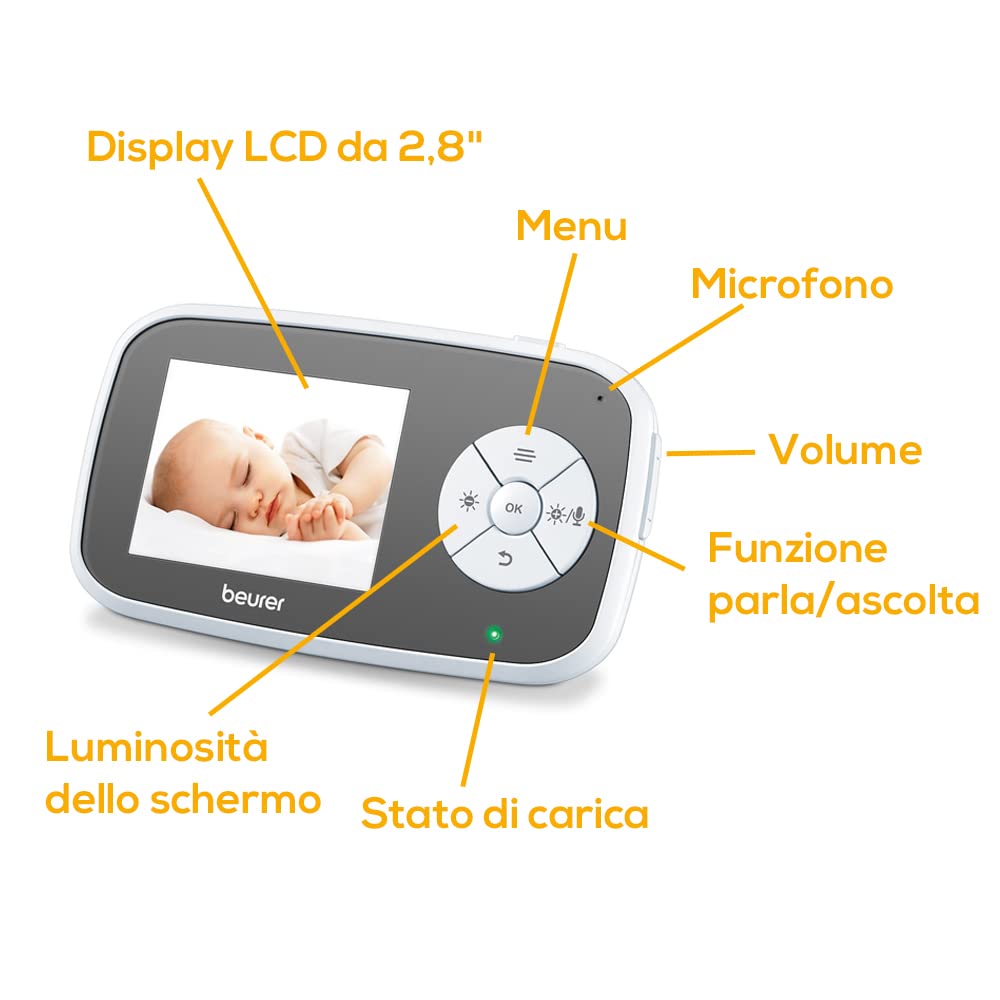 Beurer BY 110 Babyphone Video Wi-Fi con Funzione di Visione Notturna a Infrarossi e Modalita ECO, Grigio