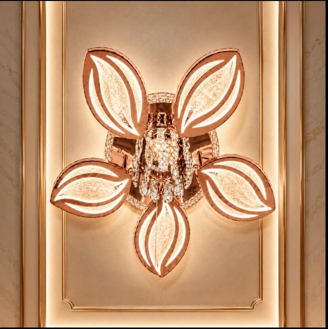 Modern Flower LED Ceiling Light Rose Gold Designer Decorative Ceiling Lamp with Bluetooth Speaker and Dimmable Remote Flush Mount Light for Living Room Bedroom Hall Dining Room-image-16