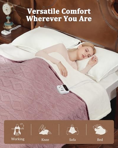 CAROMIO Electric Blanket Full Size - Thick Tufted Sherpa Heated Blanket Full Size with 10 Heat Levels and 10 Time Settings, ETL Certified Machine Washable Fast Heating Blanket Full 72"×84", Dusty Pink
