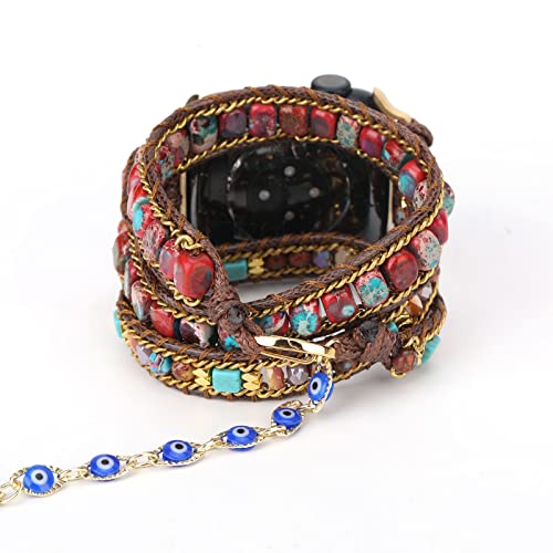 Handmade Watch Band Beaded Boho Watch Bracelet Band Compatible With Apple Watch 42Mm/44Mm/45Mm-Multilayer 3 Wraps Braided Stone Beaded Jewelry For Iwatch Series 8/7/6/5/4/3/2/1/Se For Women Girls #TOP5