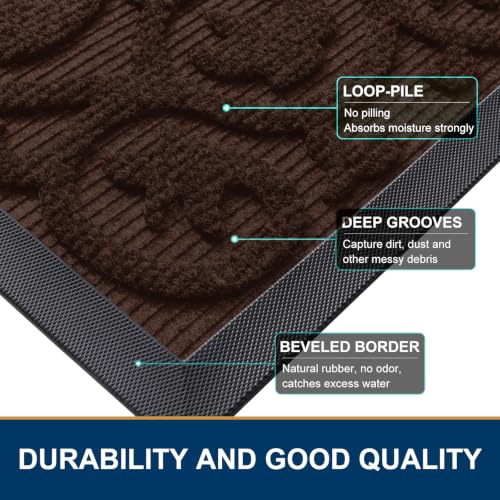 Image of Smiry Welcome Door Mat Outside Entrance, Heavy Duty Trap Dirt and Moisture Easy Clean Low Profile Patio Porch Indoor Outdoor Front Doormat for Entry, 47x32 Inch, Dark Brown