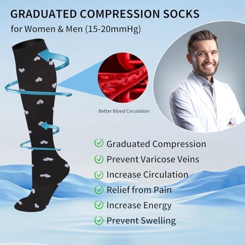 3 Pairs Compression Socks for Women 15-20 mmHg, Circulation Support for Nurses Pregnancy Running Hiking, Varicose Veins, Travel Flight3