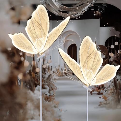 DYRABREST 2-Pack Butterfly Wedding Aisle Lights Romantic Butterfly LED Decoration Lights Adjustable Height 57.5-70.1in LED Decor with Dual Mounting for Indoor Weddings (White Warm Light)