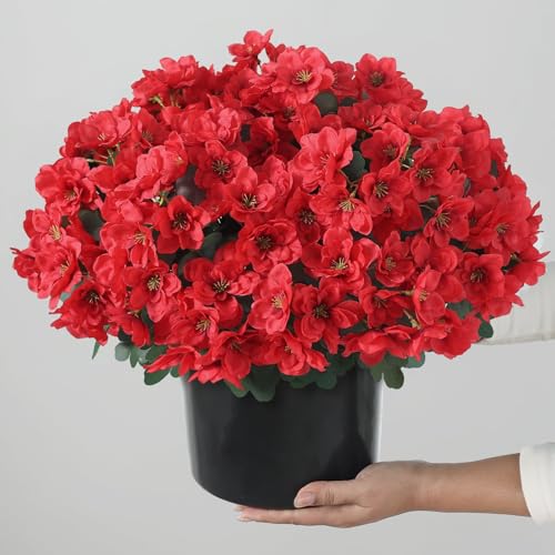 Image of YXZZWL 2Pcs Artificial Azalea Flower Topiary Ball Trees for Front Door(Red)
