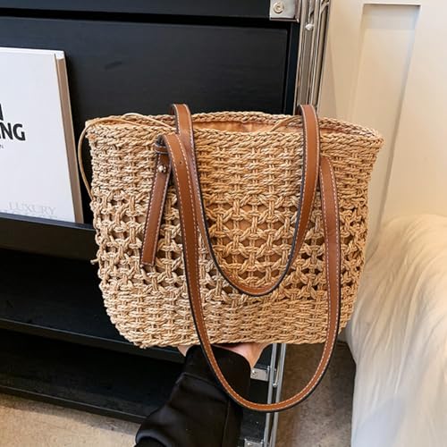 Bolso tote bohemio de paja tejido a mano con correa ajustable miniatura 5
