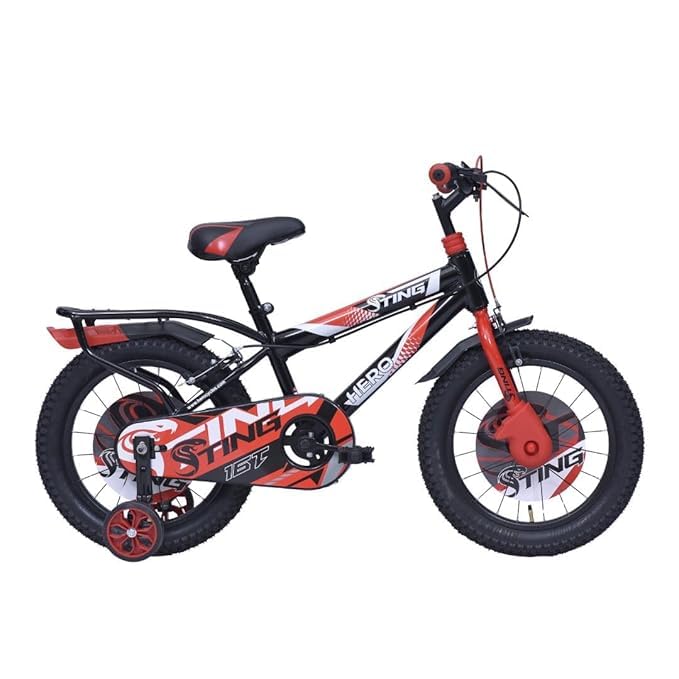 Hero Sting 16T Kids Cycle BMX | Trainging Wheels | Carrier | 5-7 Years (Black- Red)-image-38
