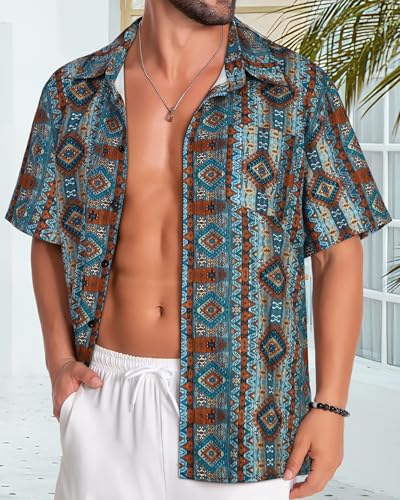 Image of Men Hawaiian Shirt Short Sleeve Summer Beach Button Down Shirts with Pocket