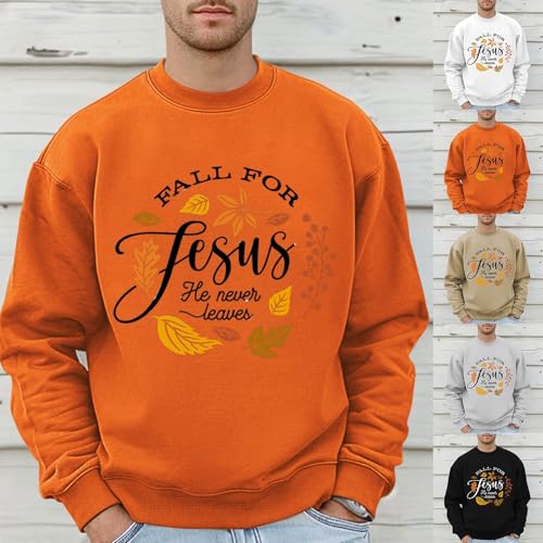 SUWBMHWE Fall for Jesus He Never Leaves Sweatshirts for Men Christian Jesus Sweatshirt Fashion Casual Crewneck Pullover2