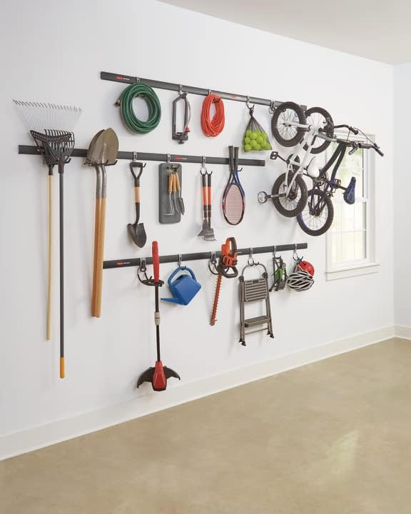 Rubbermaid 24-Piece FastTrack Garage Wall-Mounted Storage Kit, 6 Rails and 18 Hooks, Black, for Home/House/Tool/Sports/Equipment/Utility Purposes - Image 13