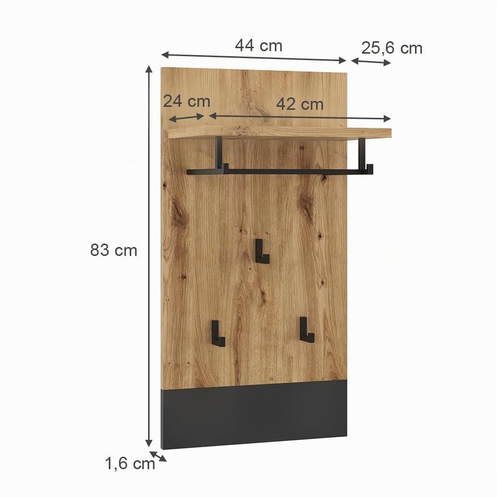 Vicco Perchero de Pared Selena, Antracita, 44 x 83 cm | para montaje en pared con tres ganchos resistentes para ropa